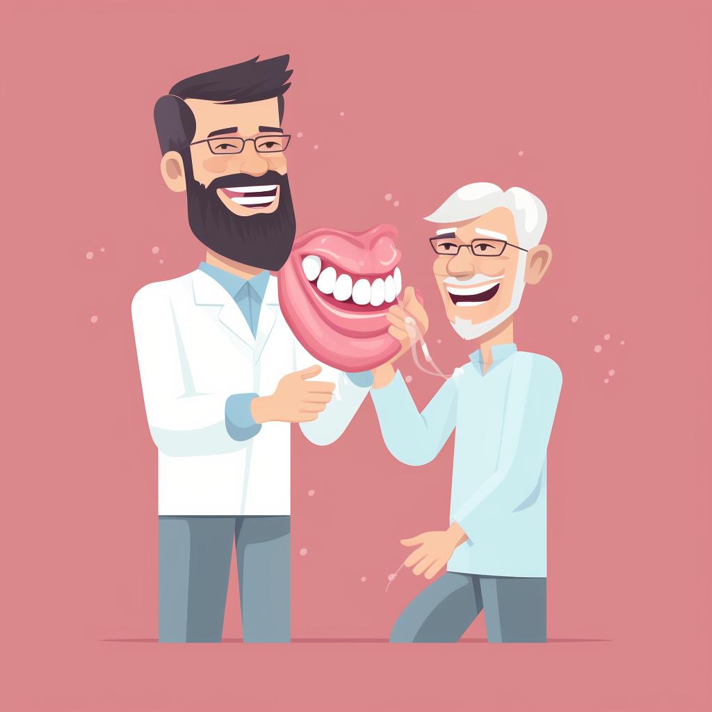 Dentist handing over the final denture